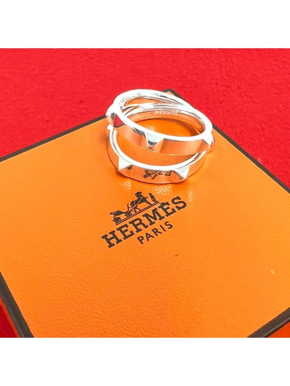 Hermes Mini Crew Double Ring 925 Sterling Silver